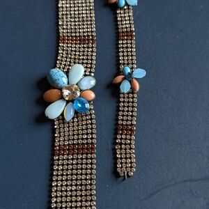 Sorrelli Multicolor Rhinestone Choker And Bracelet Set with Floral Design